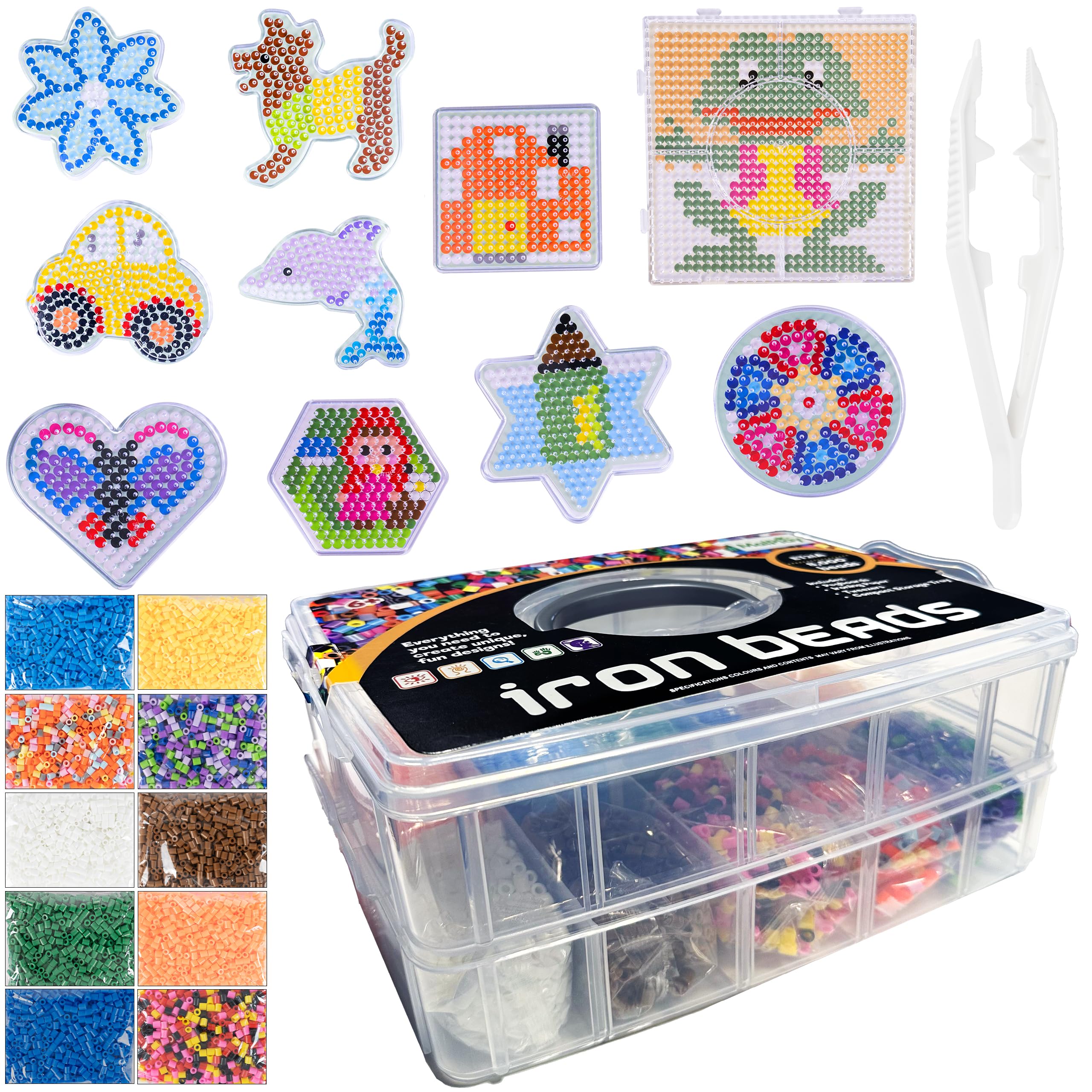 MalPlay Bunte Bügelperlen Set 8000 Kreative 10x Bügelvorlagen kreativ Spielzeug, 10 Farben der Perlen, Beads Kit, DIY-Perlen für Kinder ab 6 Jahren, Steckperlen