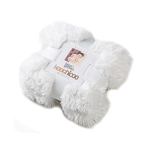 Bizzi Growin Koochicoo Baby-Überwurfdecke – (90 x 90 cm), flauschig, warm, für Bett und Kinderwagen mit superweicher Velours-Plüsch-Rückseite, Weiß