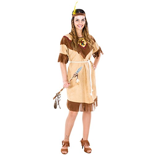 TecTake dressforfun Frauenkostüm Indianerin | schönes Kleid + Bindeband mit Federn | Squaw Indianer Verkleidung (XXL | Nr. 300603)