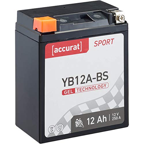Accurat Motorradbatterie Sport YB12A-BS 12 Ah 250 A 12V Gel Technologie Starterbatterie in Erstausrüsterqualität zyklenfest sicher lagerfähig wartungsfrei