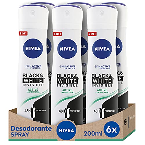 Nivea Nivea Deo Spray Invisible For Black & White Active – 200 ml – 6 Stück