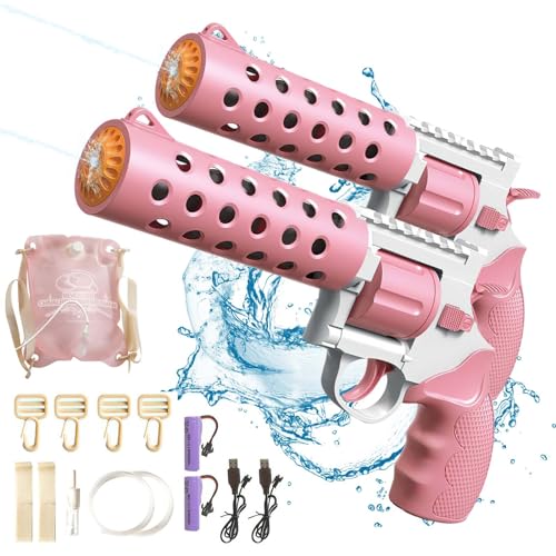 Elektrische Wasserpistole Pistole Wiederaufladbare automatische Wasserpistole,32ft Leistungsstarke Wasserpistole mit großer Reichweite,Geeignet FüR Pool Strand AktivitäTen Im Freien (2×Rose)