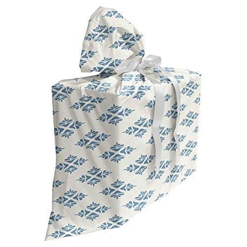 ABAKUHAUS Geometrisch Baby Shower Geschänksverpackung aus Stoff, Zusammenfassung Laub Blatt, 3x Bändern Wiederbenutzbar, 70 x 80 cm, Schiefer-Blau-Creme