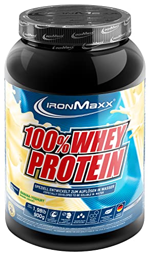 IronMaxx 100% Whey Protein – Eiweißpulver für Fitness-Shake – Wasserlösliches Proteinpulver mit Banane-Joghurt Geschmack – 1 x 900 g Dose