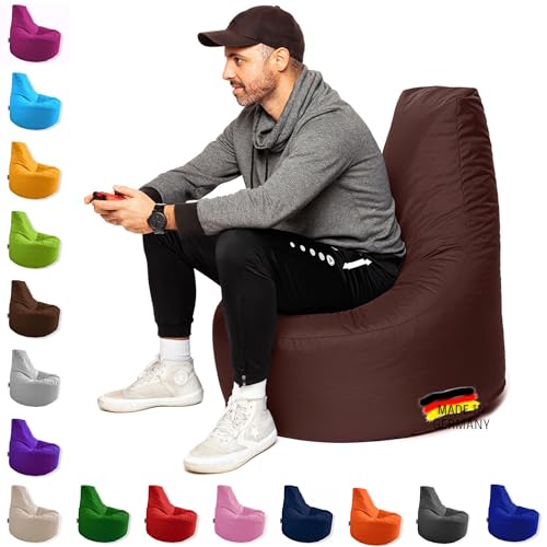 Patchhome Gamer Kissen Lounge Kissen Sitzsack Sessel Sitzkissen In & Outdoor geeignet fertig befüllt | Braun - Ø 75cm x Höhe 80cm - in 2 Größen und 25 Farben
