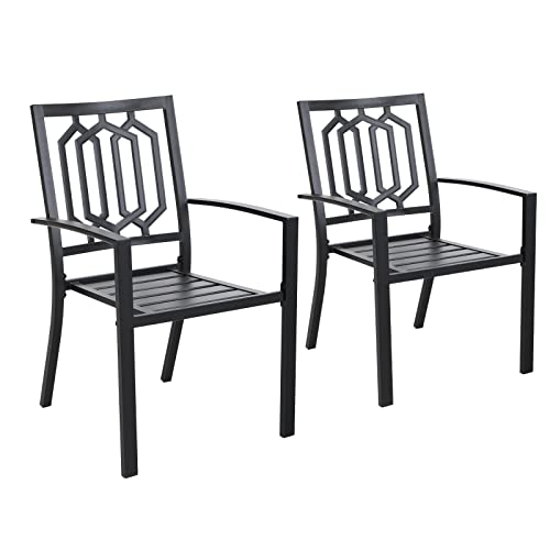 PHI VILLA Metall Gartenstuhl Draussen Terrasse Gartenstühle Stapelbare Stühle für Esszimmer-Set 2 Pack Schwarz