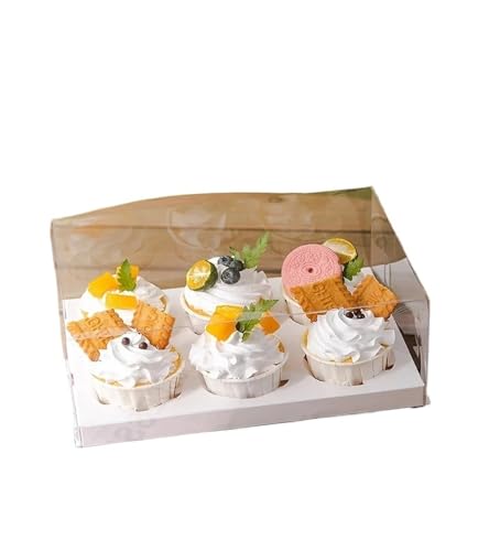 Kuchen Transportbox Pappe 10 Stück kleine Tassen, Cupcake-Box, transparenter Spritzbeutel, tragbar, for Muffins, 2 Scheiben, 4 Scheiben, 6 Scheiben (Color : Add Height to 12caps, Size : Look at The