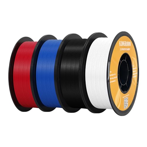 Kingroon PLA-Filament für 3D-Drucker, Maßgenauigkeit +/- 0,03 mm, 1-kg-Spule (2,2 lbs), 1,75 mm, 4 kg Schwarz+Weiß+Rot+Blau