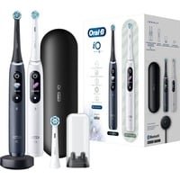 Oral-B iO 8 Doppelpack Elektrische Zahnbürste/Electric Toothbrush mit revolutionärer Magnet-Technologie, 6 Putzmodi, Farbdisplay, 3 Aufsteckbürsten & Reiseetui, black onyx/white alabaster