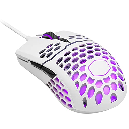 Cooler Master MM711 Gaming-Maus (60G, RGB mit leichtem Wabengehäuse, Ultraleichtes Ultraweave-Kabel, Pixart 3389 16000 DPI, optischer Sensor, matt) Weiß