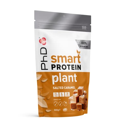 PhD Nutrition Smart Plant Proteinpulver, veganer Proteinshake mit hohem Eiweißgehalt, Zucker- und kalorienarm, geeignet für Shakes & zum Backen, 500g Beutel (20 Portionen), gesalzenes Karamell