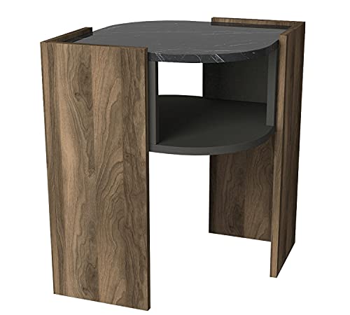 moebel17 6078 Marbel Beistelltisch Sofatisch Kaffeetisch Tisch fürs Wohnzimmer, Holz, Braun mit Marmor Optik, glänzende Tischplatte, Ablagefach, zusätzlicher Stauraum, Designertisch, 22 x 60 x 22 cm
