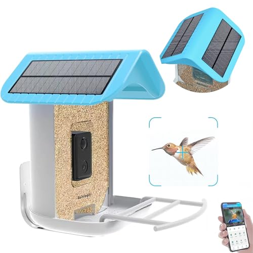 Sainlogic Intelligenter Vogelfutterspender mit 1080P HD-Kamera, Kamera-Vogelfutterstation zur Identifizierung von Vogelarten mit 2 Solarzellen, Video-Vogelfutterstation mit WLAN und