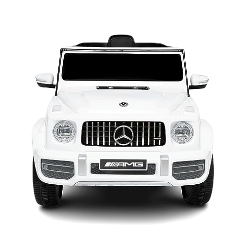 Macchina Elettrica per Bambini Mercedes G63 AMG 12V di babycar - Mercedes elettrica per Bambini Robusta fino a 25Kg Con licenza ufficiale e Telecomando Porte Apribili ed MP3 (Bianca)