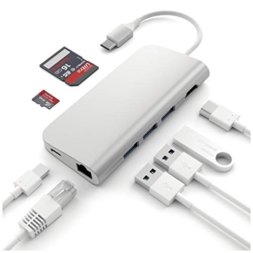 Satechi Multi-Port-Adapter 4K HDMI, USB-C Pass-Through-Ladefunktion, Gigabit Ethernet, SD/MicroSD-Kartenleser, USB 3.0 - Kompatibel mit 2016/2017/2018 MacBook Pro etc. (Space Grau)