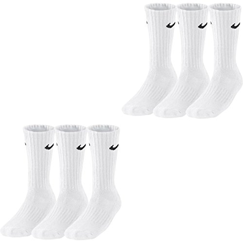 Nike 6 Paar Herren Damen Socken SX4508 weiß oder schwarz oder weiß grau schwarz, Farbe:weiß, Sockengröße:46-50