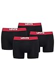 Levi's Solid Herren Boxershorts Unterwäsche aus Bio-Baumwolle im 4er Pack, Farbe:Black/Red, Bekleidungsgröße:L