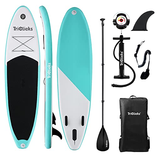 Triclicks SUP Board Aufblasbares Stand Up Paddle Board Paddling Board Surfboard mit Verstellbares Paddel, Handpumpe mit Druckmesser, Leash, Finner, Rucksack, 300 x 76 x 15cm (Stil 1)
