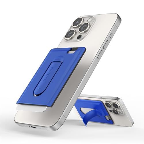 FLOLAB Magnetische Brieftasche für MagSafe Grip & Magnetic Wallet für iPhone 15/14/13/12: Silikon-Kartenhalter mit sicherem Griff, Ständer, schlankes Design, taschenfreundlich - Blauer Saphir