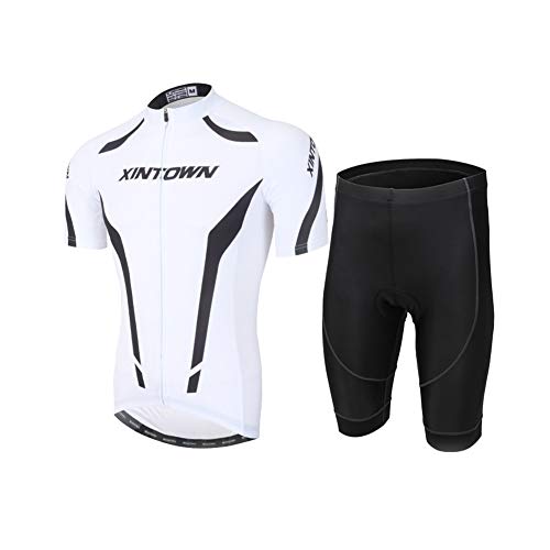 RMane Herren Radtrikot Atmungsaktive Fahrradbekleidung Set Schnelltrocknend Trikot Kurzarm Shirt + Radhose mit Sitzpolster für Radsport S -XXL (Weiß schwarz, M)