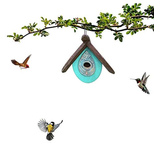 PRDECE Hummingbird House Bird Houses Hand-Painted Wood Birdhouses Hanging Bird Feeders for Bluebird Hummingbird Garden Patio Birdhouse Kit (A)