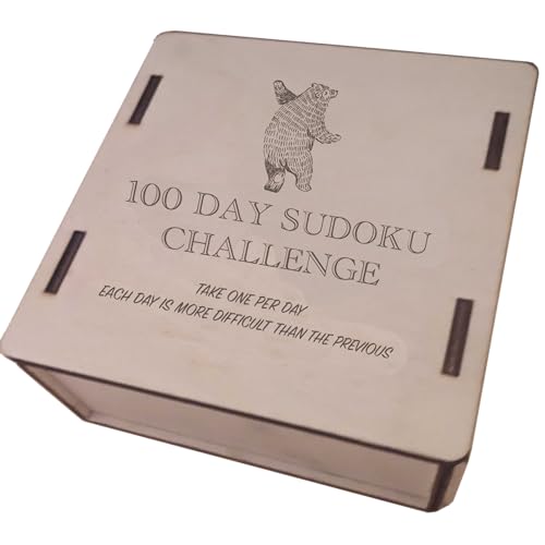 Sudoku-Puzzle-Herausforderung für 100 Tage – sie werden jeden Tag härter – mit Holzkiste ist ein tolles Geschenk für Vater, Großvater (Sudoku)