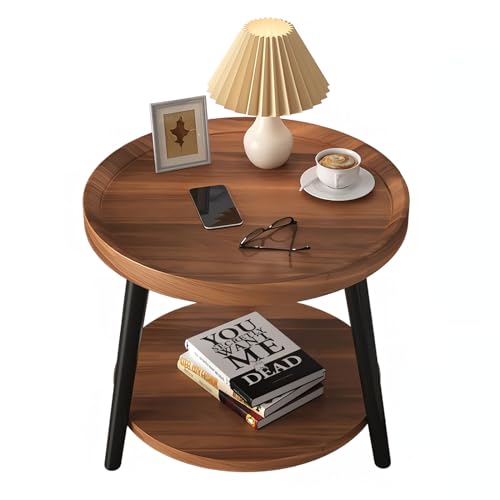 GHBXJX Modern Couchtisch Rund Holz Beistelltisch, Klein Wohnzimmertisch mit Stauraum, Nachttisch 2 Ebenen Sofatisch, Runder Couch Tisch für Wohnzimmer und Schlafzimmer,50x50x48cm