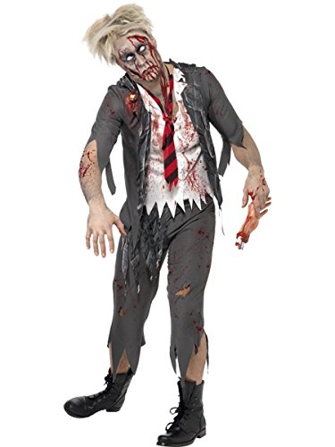 Smiffys Herren Zombie-Schuljunge Kostüm, Jacke mit angesetztem Hemd, Schlips und Hose, Größe: S, 32928