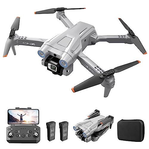 RC Drohne mit 4K HD Dual Kamera, 1080P RC Quadrocopter inkl. 2 Batterien, Hindernisvermeidung Headless-Modus, Gestensteuerung Anfänger (Grau)