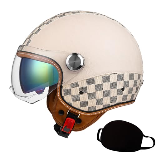 Erwachsene Männer Frauen Halbhelm Retro Motorradhelm, Vintage 3/4 Open Face DOT-zertifizierter Helm Sicherheits-Sturzhelm für Moped Scooter Chopper Cruiser