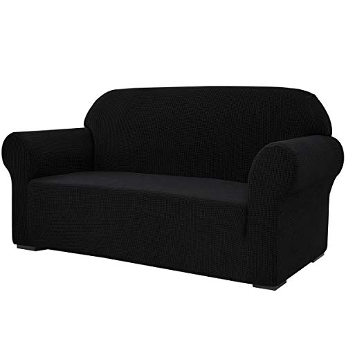 SU SUBRTEX Verdickter Stretch-Sofabezug, 1 Stück, Schonbezug für Wohnzimmer, weiche Möbelschoner für Kinder/Hunde, waschbar, Couchhussen (Sofa, schwarz)