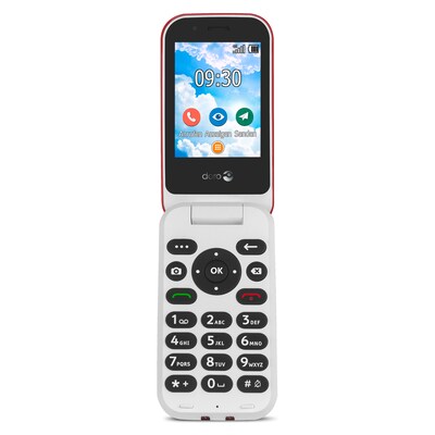 Doro 7030 - 4G Mobiltelefon im eleganten Klappdesign (3MP Kamera, 2,8 Zoll (7,11cm) Display, LTE, GPS, Bluetooth, WhatsApp, Facebook, WiFi) rot-weiß