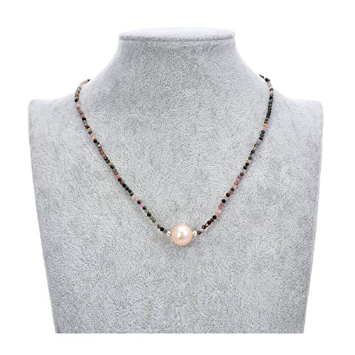 EFEMIR Natürliche mehrfarbige Turmalin-Rosa-Keshi-Perlen-Halskette for Frauen erfüllen
