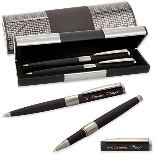 Senator Schreibset IMAGE BLACK LINE 6206 Kugelschreiber Tintenroller mit Laser-Gravur im LOGIC Geschenk-Etui