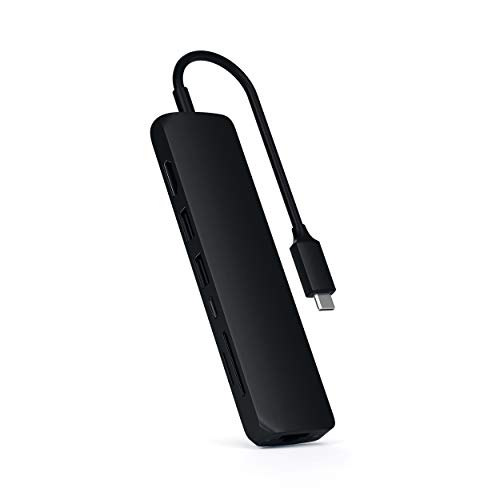 SATECHI Schlanker USB-C Multi-Port-Adapter mit Ethernet - 4K HDMI, Gigabit Ethernet, USB-C PD-Ladefunktion - Kompatibel mit MacBook Pro 2019, iPad Pro 2018 und andere (Schwarz)