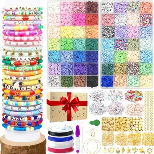 10 100 Stück 48 Farben Tonperlen für die Schmuckherstellung Armbänder, 6 mm flache Heishi-Perlen Fimo-Perlen DIY-Kit Halskette Ohrring