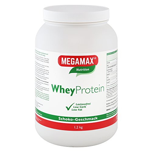 MEGAMAX Whey Protein Drink Molkeneiweiß Schoko 1.2 kg | laktosefreie Molkeneiweißisolat | hochwertiges Low Carb Molkeprotein-Isolat | Eiweiß-Shake ideal für Muskelaufbau, Knochen u. Fitness
