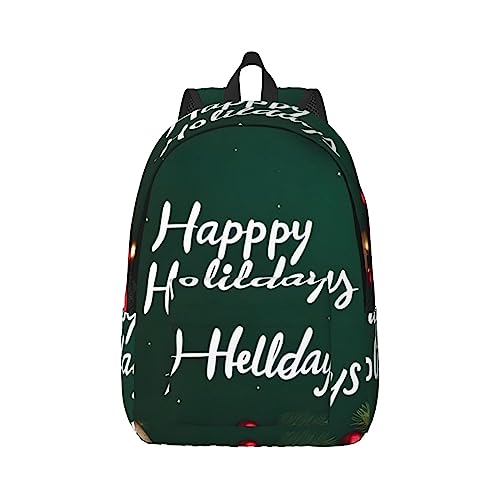 Happy Holidays Seesack aus Segeltuch, große Kapazität, mit verstellbaren Schultergurten, für Schule, Outdoor-Sport, Schwarz , S