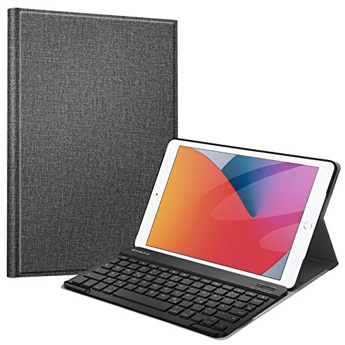 Fintie Tastatur Hülle für iPad 10.2 Zoll 7. Generation 2019 - Ultradünn leicht Schutzhülle mit magnetisch Abnehmbarer Bluetooth Tastatur mit QWERTZ Layout für iPad 10.2" 2019, Jeansoptik dunkelgrau