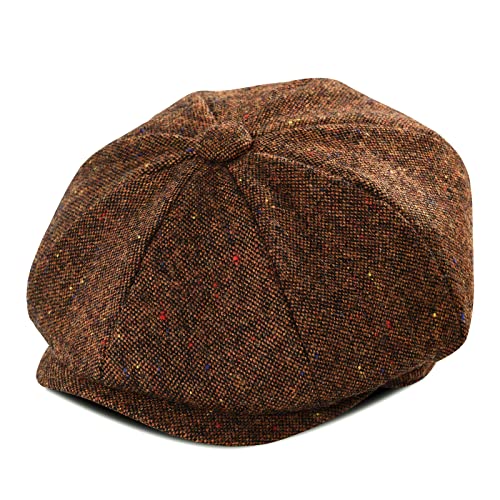 JANGOUL Jungen Vintage Newsboy Cap Tweed Flache Baskenmütze Cabbie Hut für Kinder Kleinkind Pageboy, Melierter Kaffee, Large
