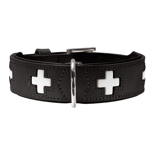 HUNTER Swiss Halsband für Hunde, Leder, hochwertig, schweizer Kreuz, 50, schwarz