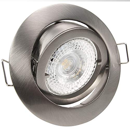 trendlights24 Premio LED Einbaustrahler 230V Edelstahl rund 3-Stufen dimmbar extra flach 35mm, 5er Set Neutralweiß 5W Spots, Deckenspots schwenkbar