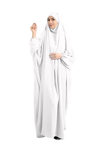 Muslimisches Kleid Gebetskleidung für muslimische Frauen mit betenden Hijabs, Niqab, Gesichtsbedeckung, weiche Frauen, Dubatta Kaftan, langärmelig, Einheitsgröße, weiß, Einheitsgröße