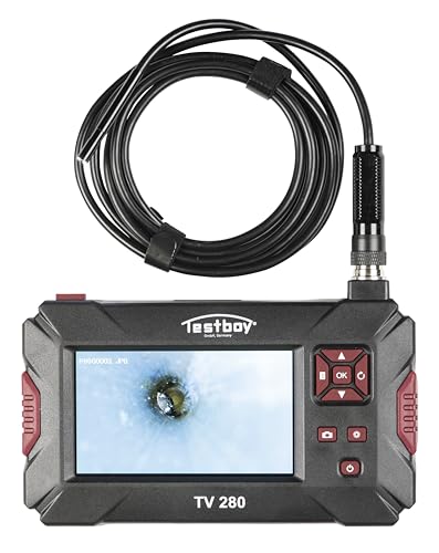 Testboy TV 280 Mobile Endoskopie-Kamera mit LCD-Anzeige, Inspektionskamera (bis zu 5 Stunden Betriebszeit, Echtzeitansicht, integrierte LED-Beleuchtung & zwei Meter langes flexibles Kabel), Schwarz