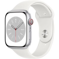 Apple Watch Series 8 (GPS + Cellular) - 45 mm - Aluminium, Silber - intelligente Uhr mit Sportband - Flouroelastomer - weiß - Bandgröße: regelmäßig - 32GB - Wi-Fi, LTE, Bluetooth, UWB - 4G - 38,8 g (MP4J3FD/A)