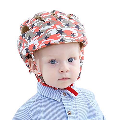 Babyhelm Helmmütze Kopfschutzmütze für Kleinkind beim Lauflernen verstellbar Safety Helmet (Tarnung-Rot)