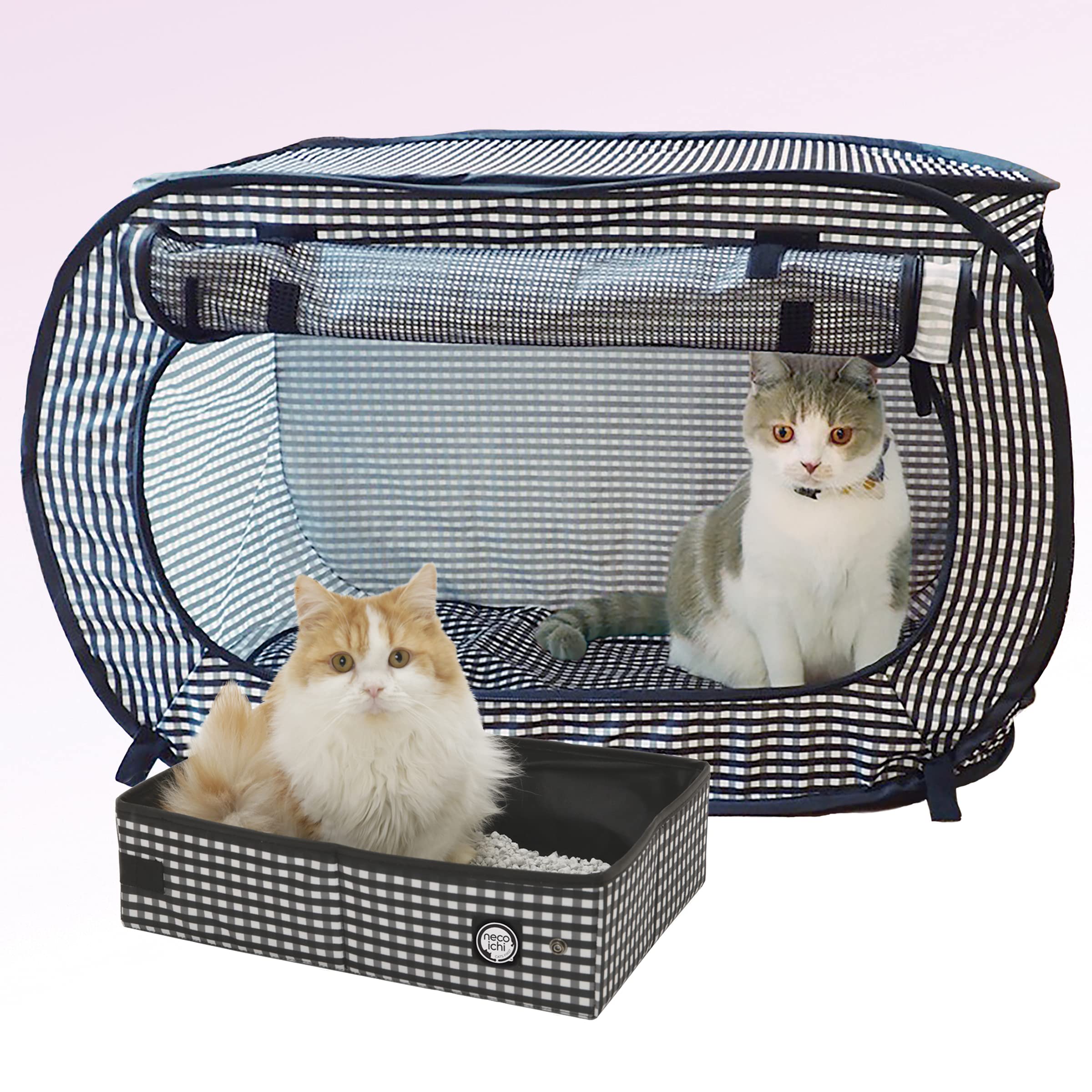 Necoichi Stressfreier Katzenkäfig (Tragetasche) Katzentoiletten-Set, zusammenklappbar, für 2 Katzen, 80,8 cm L x 11,4 cm B x 50,8 cm H, für Indoor-Katzen, kleine, mittelgroße und große Katzen