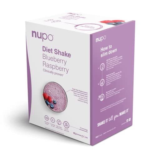 NUPO Diet Shake Blaubeer-Himbeer – Premium Diät-Shake zum Abnehmen I Kompletter Mahlzeitersatz zum Abnehmen I 12 Portionen I Very low calorie diet, glutenfrei, GMO frei