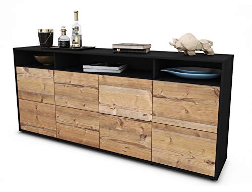 Stil.Zeit Sideboard Evita/Korpus anthrazit matt/Front Holz-Design Pinie (180x79x35cm) Push-to-Open Technik