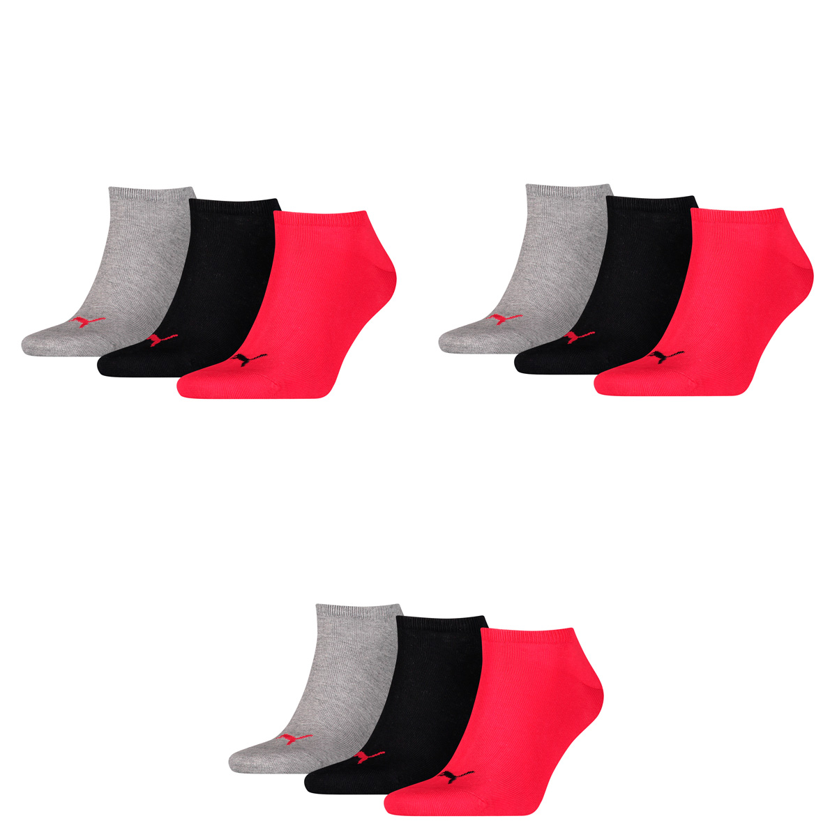 Puma unisex Sneaker Socken Kurzsocken Sportsocken 261080001 12 Paar, Farbe:Mehrfarbig, Menge:12 Paar (4 x 3er Pack), Größe:47-49, Artikel:-232 black/red